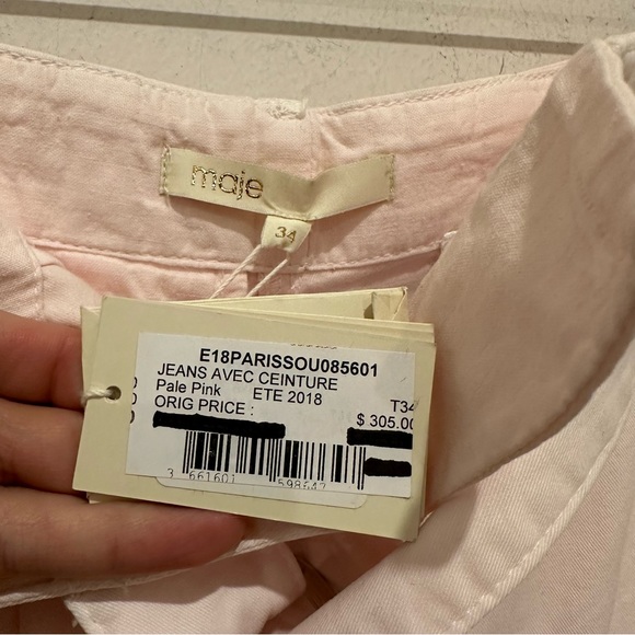 NWT Maje Women's Avec Ceinture Rose Pale Pink Trousers with Belt Size 34 - Picture 7 of 7